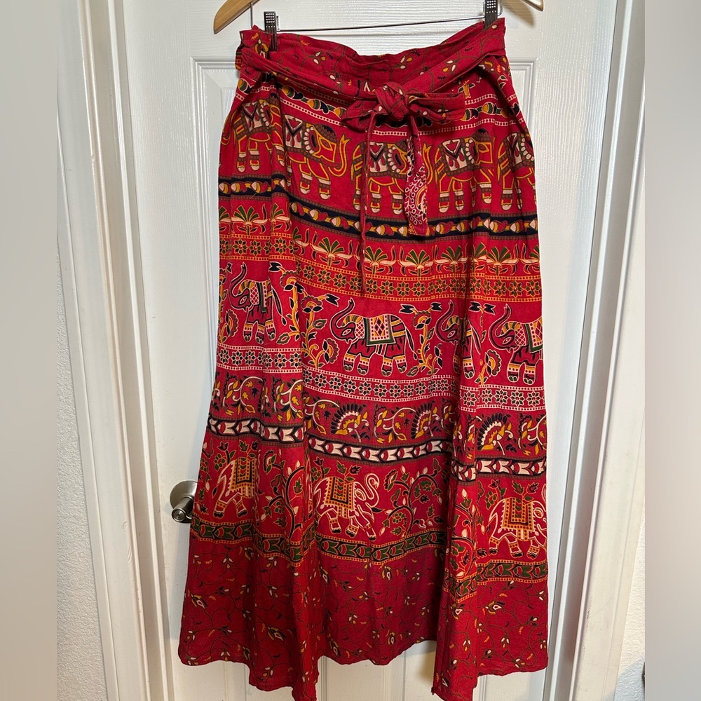 Bohemian Red Elephant Print Skirt